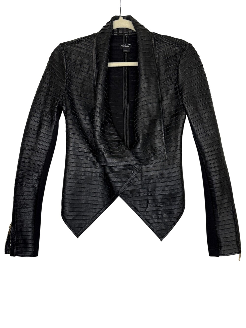 Marciano LA Shayna Drape Jacket Womens 4 Black Lamb Leather Asymmetrical Biker